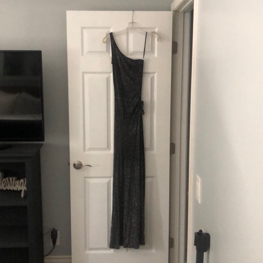 One shoulder floor length gown